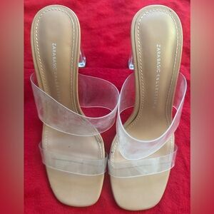 Zara Women's Tan and Clear Strap Heels
